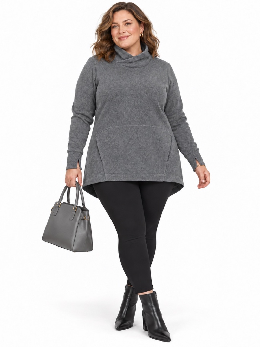 Duluth Trading Co Gray Funnel Neck Tunic Sweatshirt
